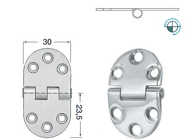 Cerniera 47 x 30 x 2 mm. Nodo Sporgente