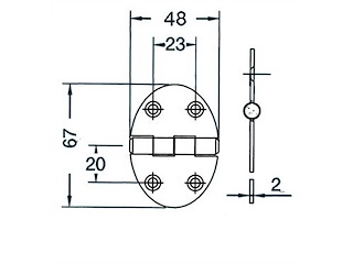 Cerniera 67 x 48 x 2 mm Nodo mezzo incasso