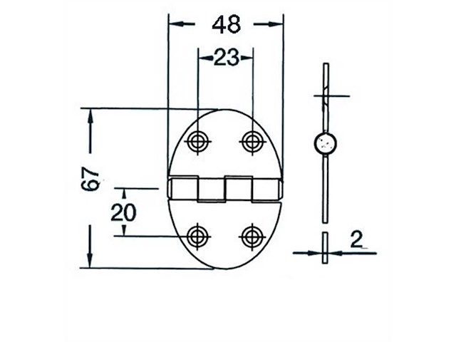 Cerniera 67 x 48 x 2 mm Nodo mezzo incasso