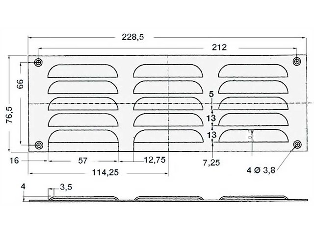 Griglia aerazione + reticella 76 x 229 mm. 