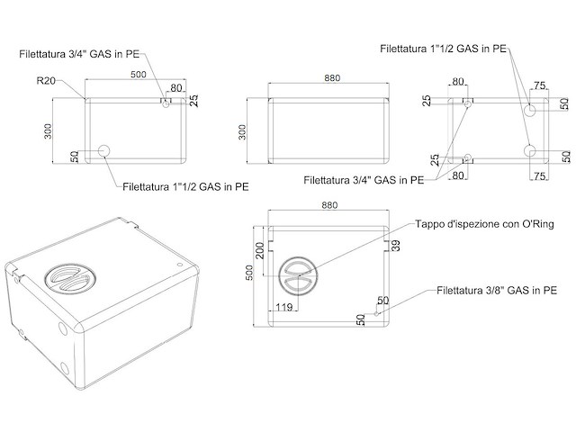 Serbatoio in polietilene rigido per acque nere - 130 Lt.