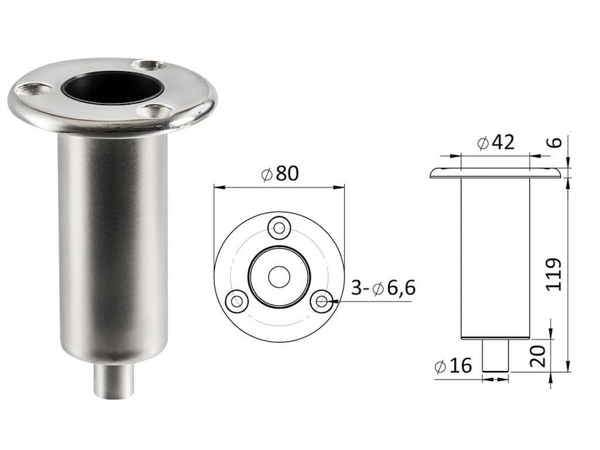 Basetta inox a incasso per asta doccia Rocky