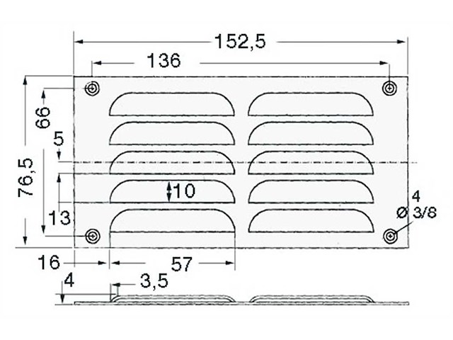 Griglia aerazione 76 x 152 mm. 