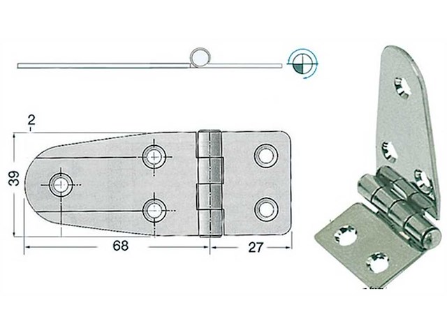 Cerniera 95 x 39 x 2 mm. Nodo Sporgente
