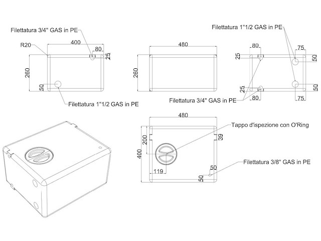 Serbatoio in polietilene rigido per acque nere - 47 Lt.