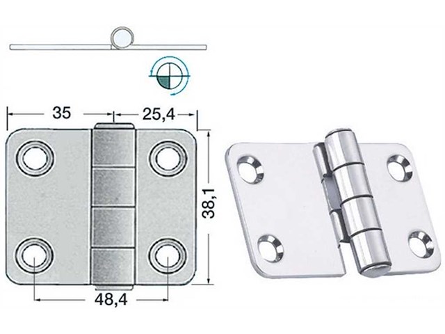 Cerniera 60,4 x 38 x 2 mm Nodo Sporgente