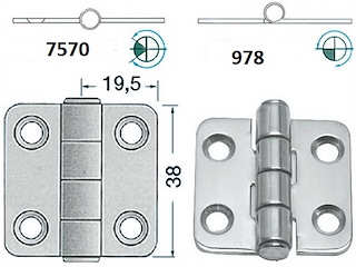 Cerniera 38 x 39 x 2 mm. Nodo mezzo incasso 