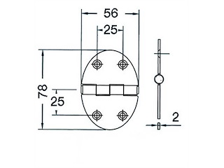Cerniera 56 x 78 x 2 mm. Nodo mezzo incasso