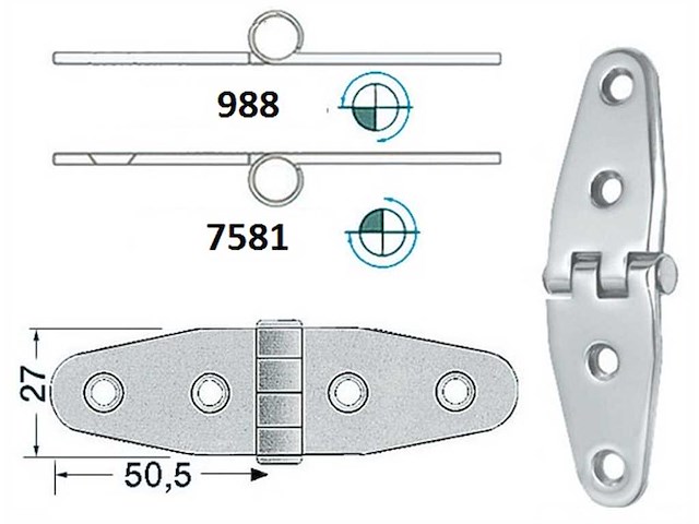 Cerniera 101 x 27 x 2 mm. Nodo Rovesciato