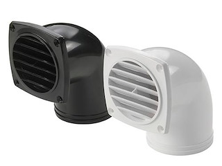 Prese d'aria nera con collare angolato 90° - 92 x 92 x 108 mm. -