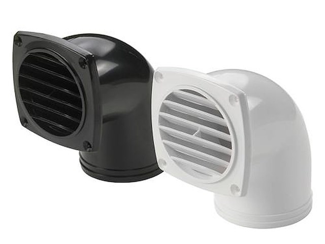 Prese d'aria nera con collare angolato 90° - 92 x 92 x 108 mm. -