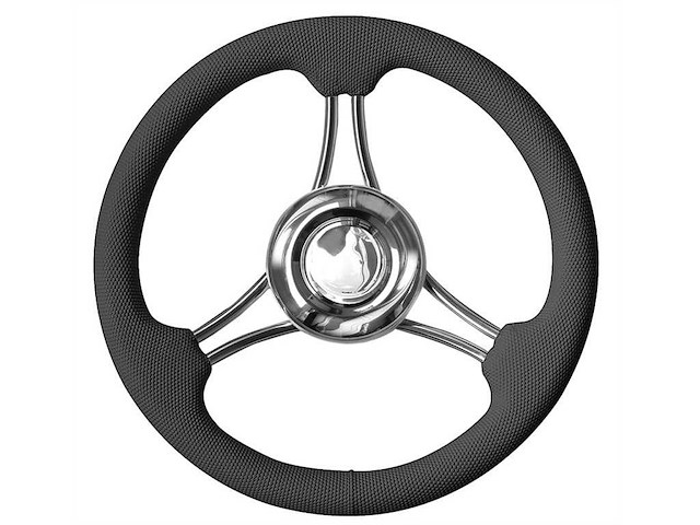 Volante a 3 razze inox - Corona in poliuretano nero