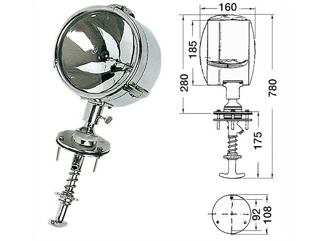 Faro di profondità orientabile dall'interno DHR - 12 V - 185 mm Ø