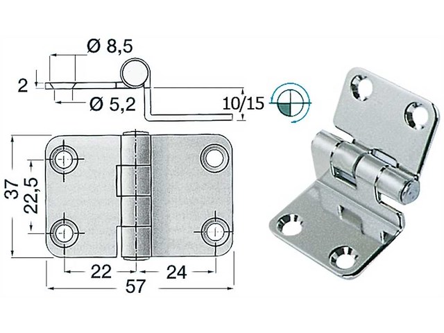 Cerniera a sbalzo 57 x 37 x 15 mm