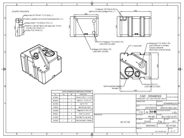 Serbatoio acque nere con maceratore - 40 lt - 12 volt