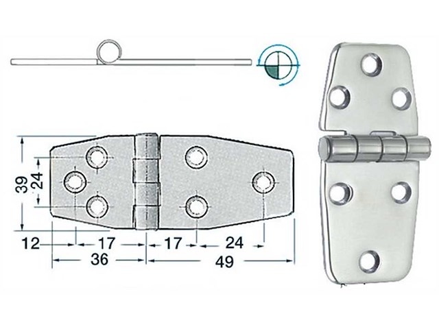 Cerniera 85 x 39 x 2 mm. Nodo Sporgente