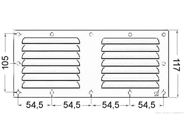 Griglia aerazione + reticella 118 x 232 mm. 