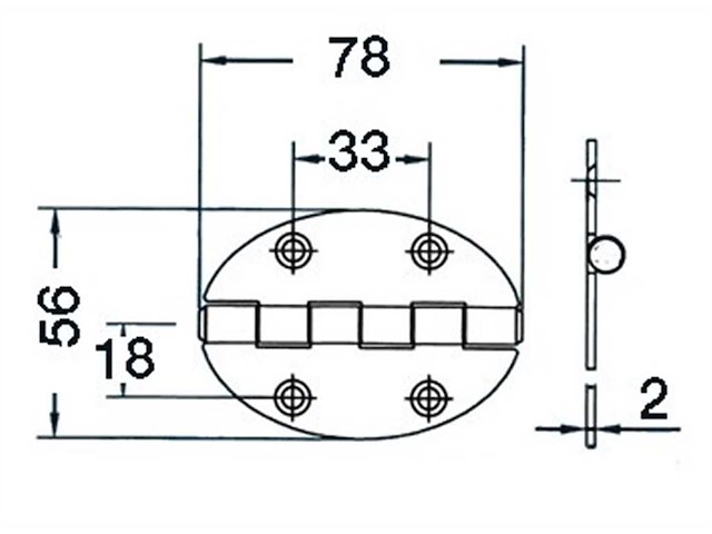 Cerniera 78 x 56 x 2 mm Nodo sporgente