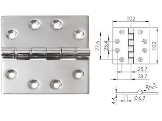 Cerniera in microfusione 102 x 102 x 4 mm.