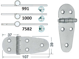Cerniera 107 x 39 x 2 mm. Nodo Sporgente