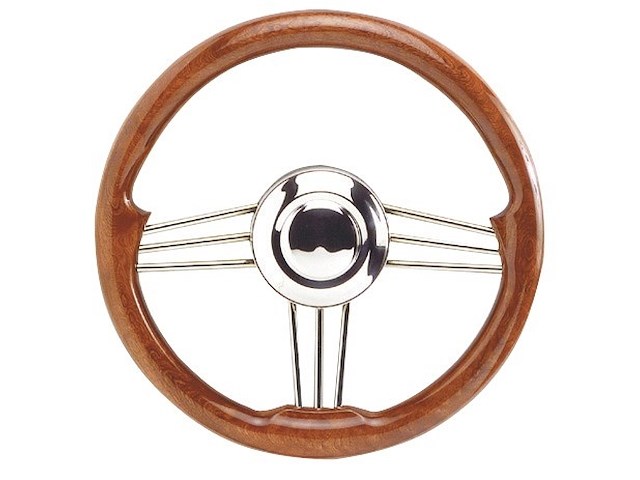 Volante a 3 razze inox - Corona in mogano
