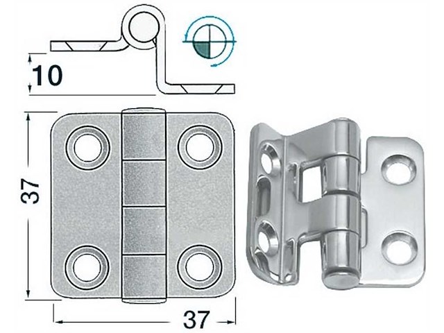Cerniera a sbalzo 37 x 37 x 10 mm