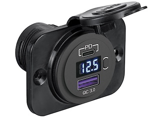 Presa di corrente con doppia USB + voltmetro