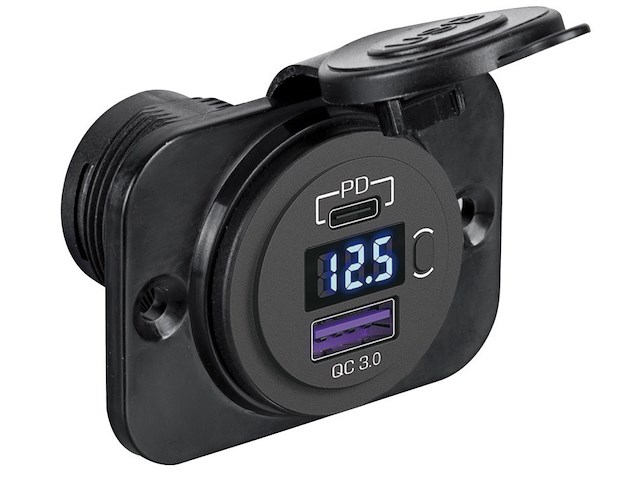 Presa di corrente con doppia USB + voltmetro