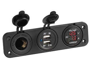 Voltometro digitale + amperometro digitale + presa corrente + doppia presa USB