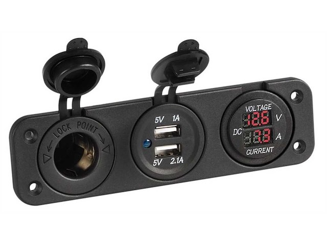 Voltometro digitale + amperometro digitale + presa corrente + doppia presa USB