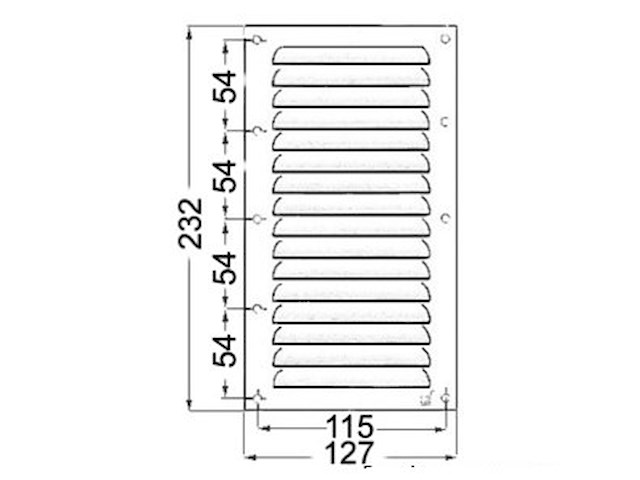 Griglia aerazione 232 x 127 mm. 
