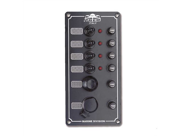Pannello elettrico "Boat" 4 interruttori + puls. tromba + Accendisigari + Led