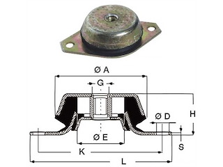 Supporto elastico motori in acciaio zingato - Ø 115 x 190 mm. 