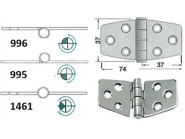 Cerniera 74 x 37 x 2 mm Nodo mezzo incasso