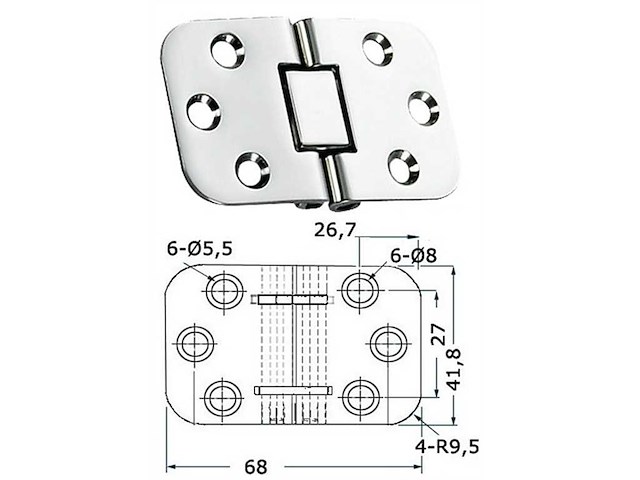 Cerniera per tavoli ribaltabili 68 x 42 x 2 mm