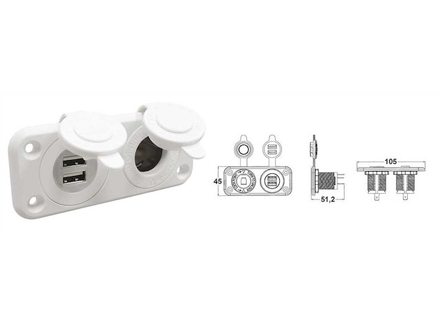 Presa accendisigari + doppia USB con pannello - Bianco