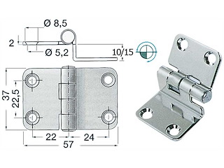 Cerniera a sbalzo 57 x 37 x 10 mm