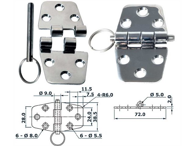 Cerniera sfilabile 72 x 38,5 x 2 mm.