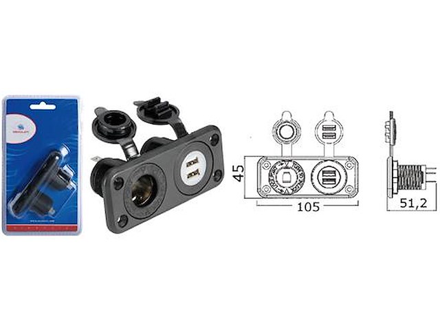 Presa accendisigari + doppia USB con pannello - Nero