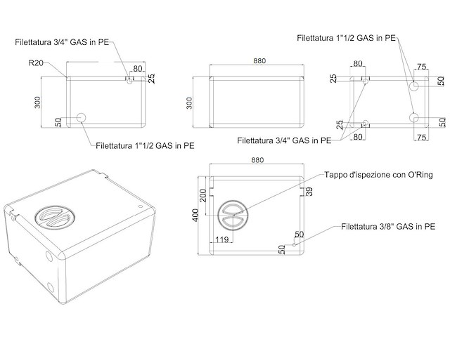 Serbatoio in polietilene rigido per acque nere - 78 Lt.