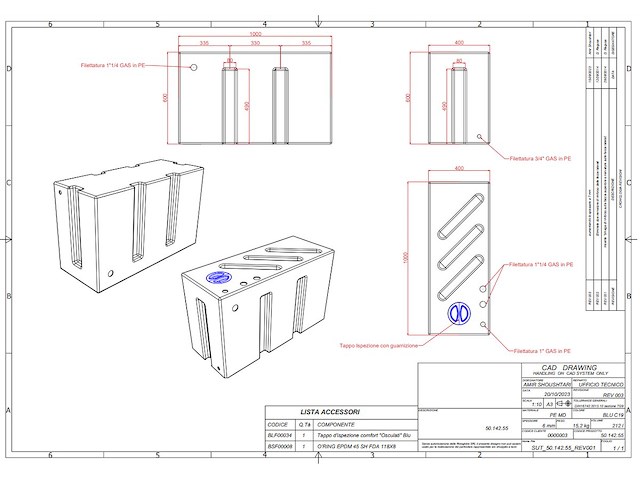 Serbatoio in polietilene rigido per acque nere - 215 Lt.
