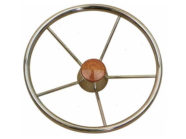 Volante in acciaio inox e tappo in teak 350 mm