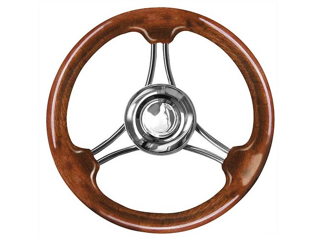 Volante a 3 razze inox - Corona in mogano