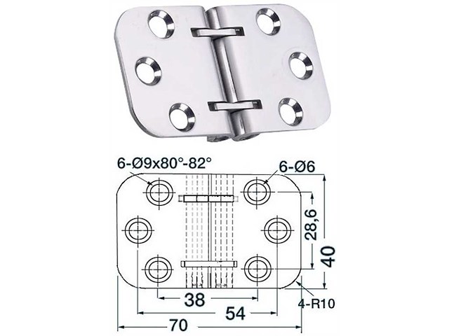 Cerniera per tavoli ribaltabili 69 x 40 x 2 mm