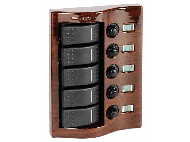 Pannello elettrico con interruttori carenati - cubicato mogano  - 5 interruttori -