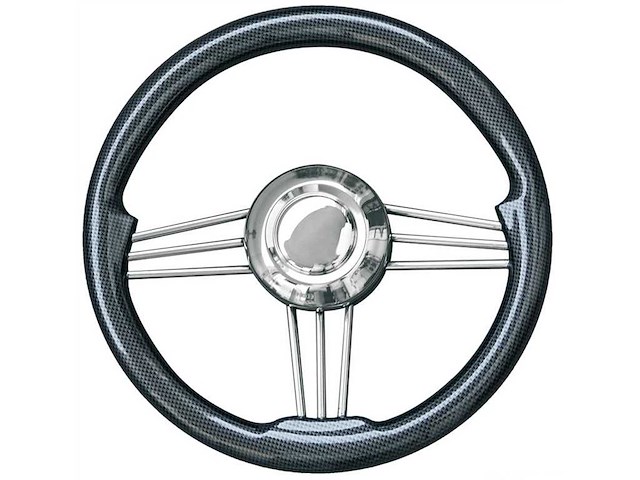 Volante a 3 razze inox - Corona poliuretano cubicato carbonio