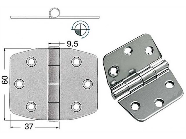 Cerniera 74 x 60 x 2 mm Nodo Sporgente