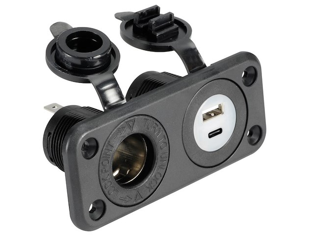 Presa accendisigari + USB-A + USB-C nera