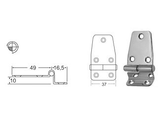 Cerniera a sbalzo 65,5 x 37 x 20 mm Destra