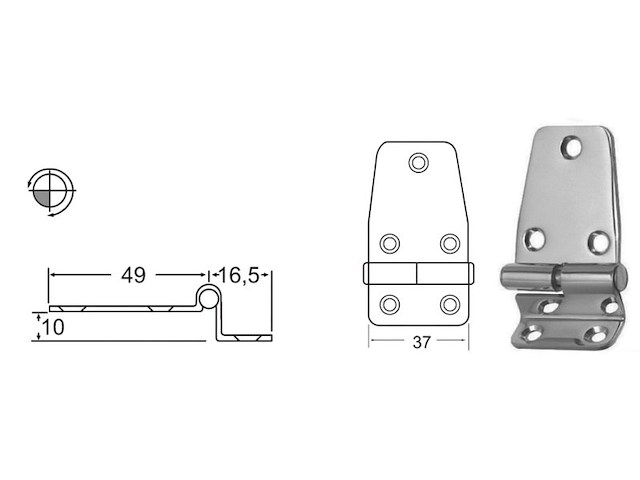 Cerniera a sbalzo 65,5 x 37 x 20 mm Destra